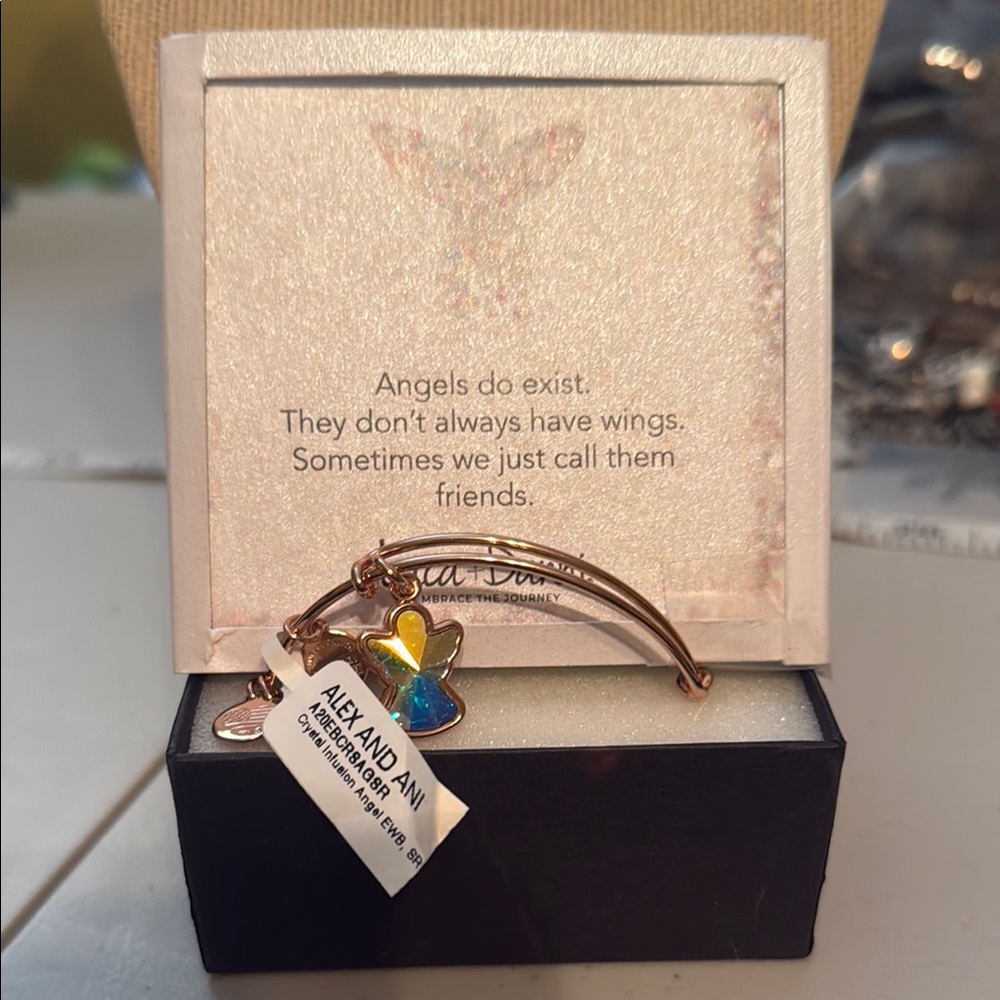 Alex and Ani Angel Rosegold Charm Bracelet “Strength & Protection”